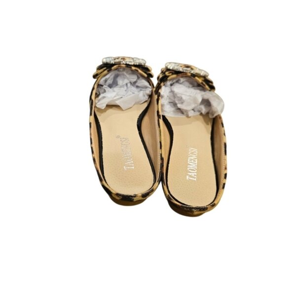 Taomengsi | Leopard Print Rhinestone Slip On Flats | Size 6 - Picture 10 of 12
